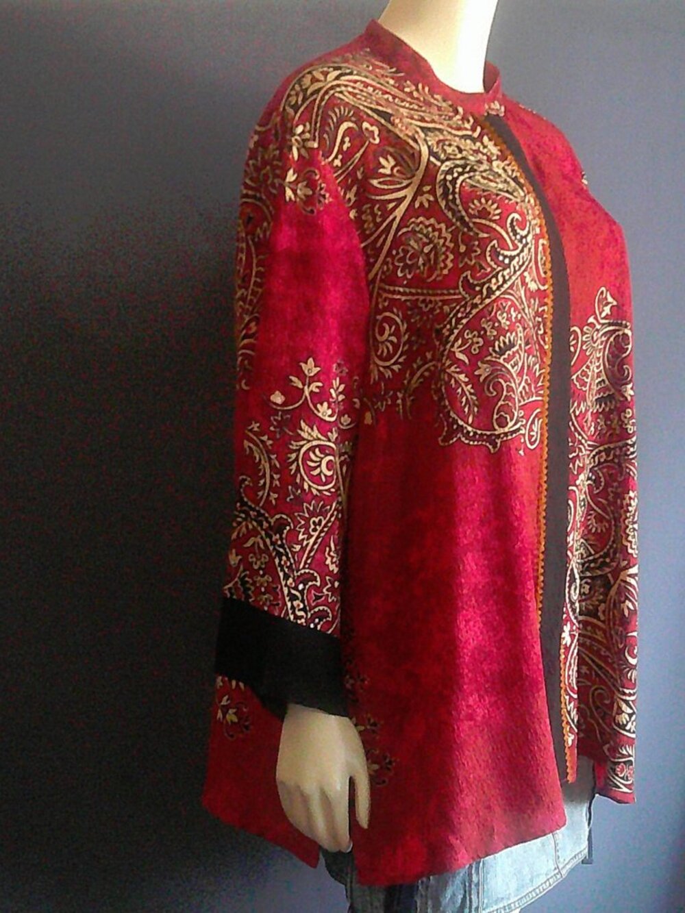 Citron of Santa Monica Red Silk Paisley Asian Tunic Top 2X - Picture 6 of 10
